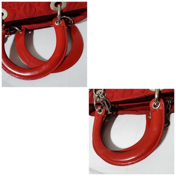 Authentic Christian Dior Vintage Canage Quilted Nylon Lady Dior Hand Bag Red - Picture 13 of 16
